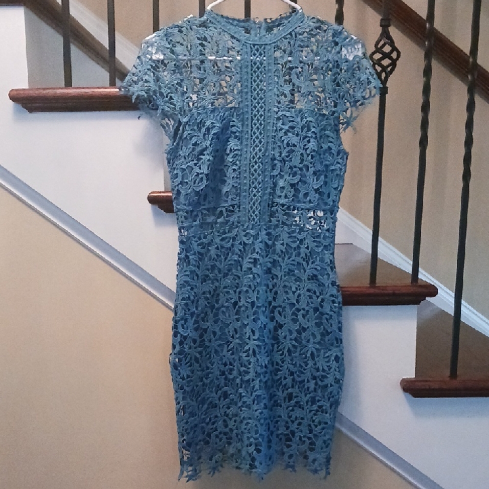 Just Me Blue Lace Midi Dress